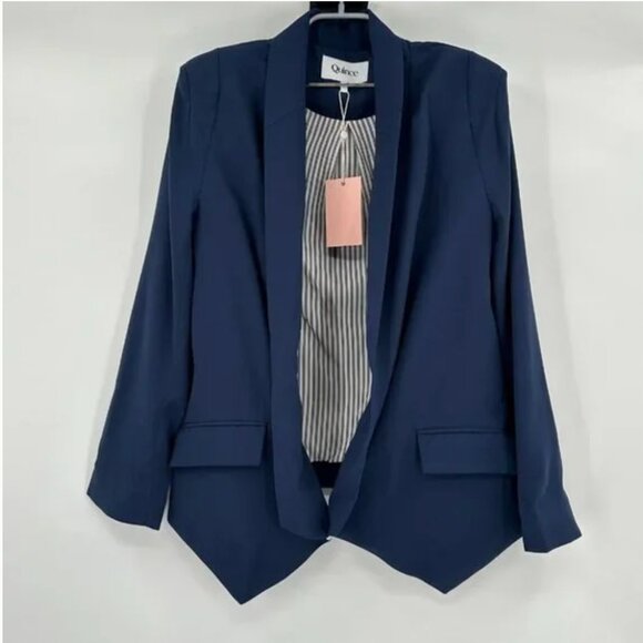Quince Jackets & Blazers - Quince Crepe Open Front Blazer Navy Blue Wrinklefree